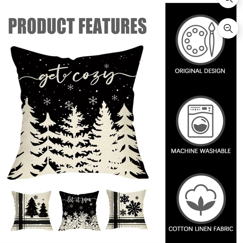 NIB Set Of 4 Black and White Holiday Throw Pillow Set Christmas Holidays